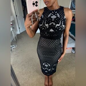 Black Lace Overlay Sheath Dress